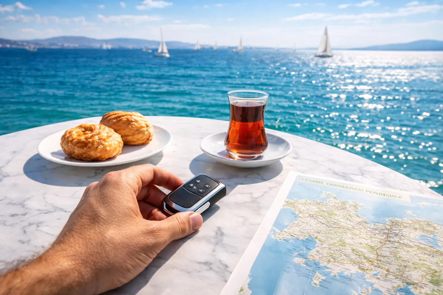 Araç teslimi için anahtar ve rezervasyon teması