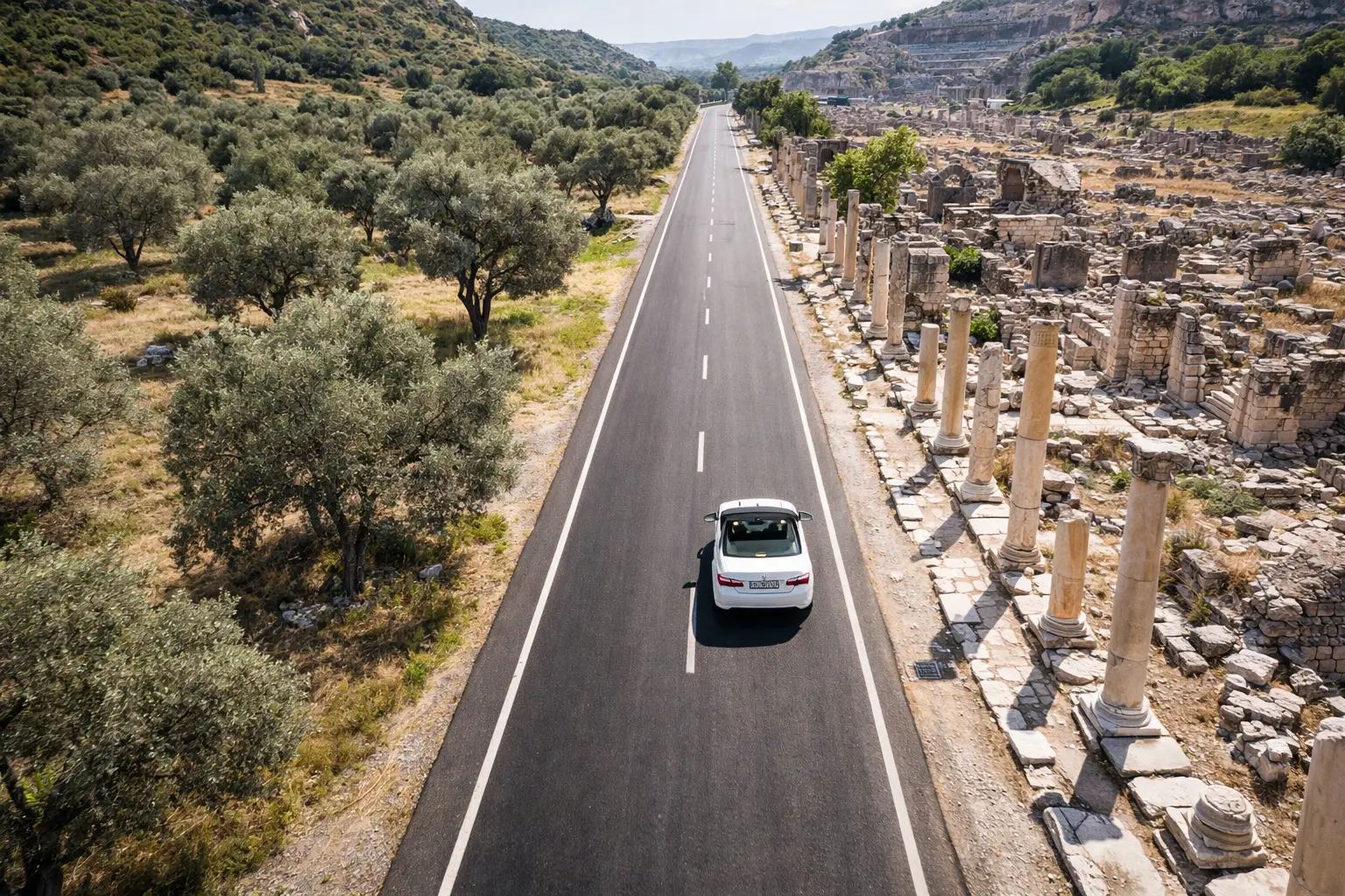 Dağ yolunda ilerleyen kiralık araç